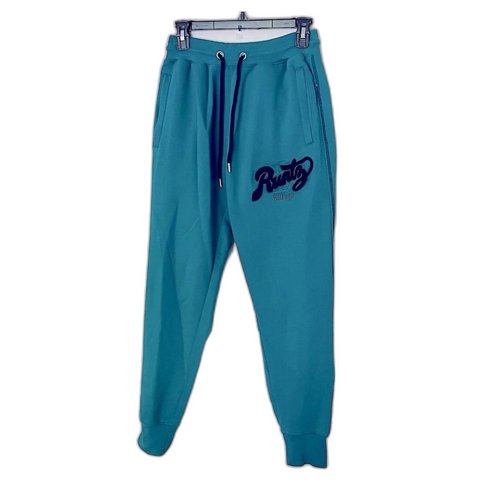 Runtz Worldwide Mens 100% Cotton Teal Invasion Fleece Tie Waist Jogger Small